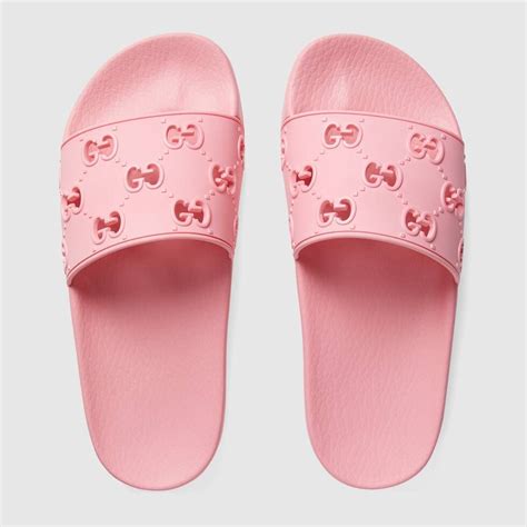 gucci gg logo rubber slide sandal pink|Gucci slide sandals for sale.